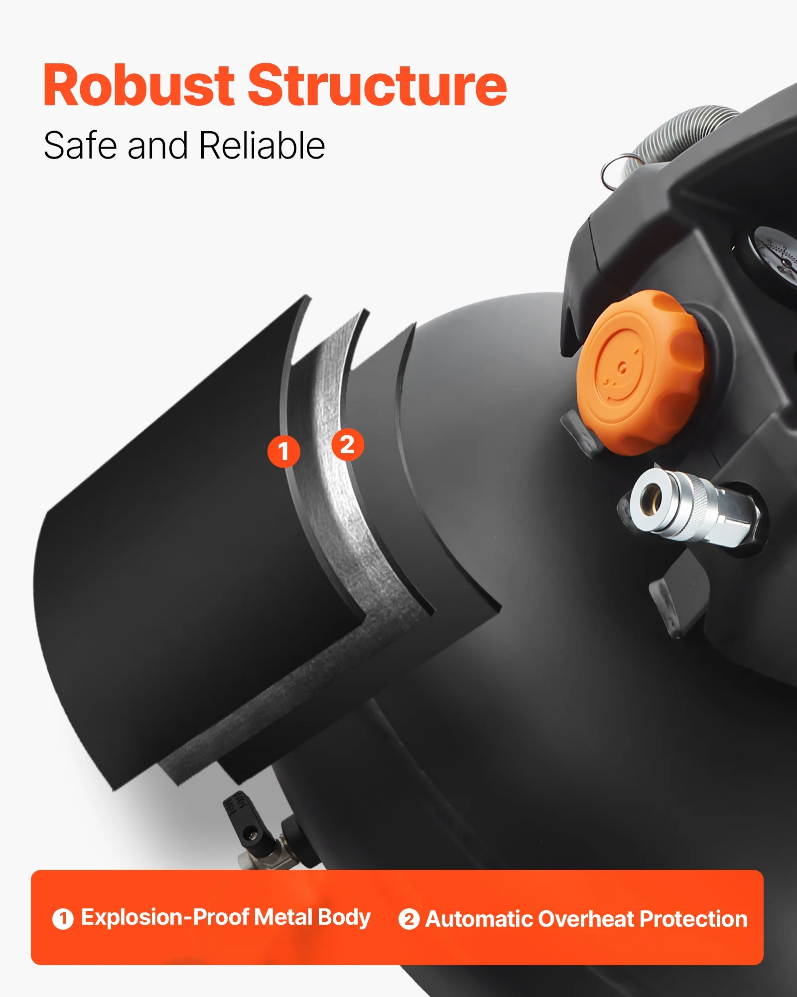 6 Gallon Air Compressor,1.7HP 2.3CFM@90PSI Portable Pancake Air Compressor 150PSI Max Pressure, 12-Piece Accessory Kit with 25FT Air Hose for Tire Inflation, Spray Painting, Woodwork Nailing - Image 6