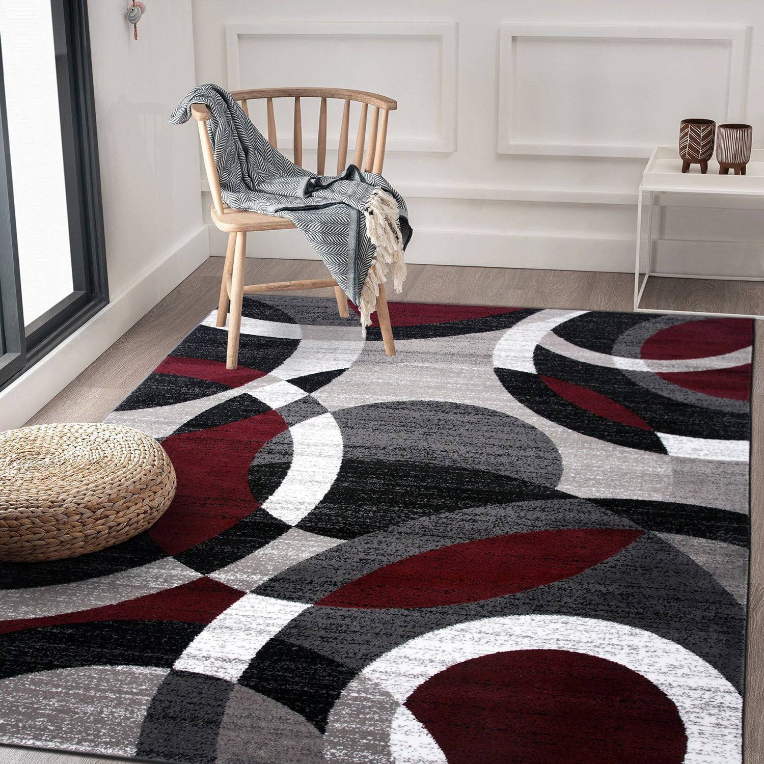 Contemporary Modern Circles Abstract Red 3'3 inch x 5' Indoor Area Rug