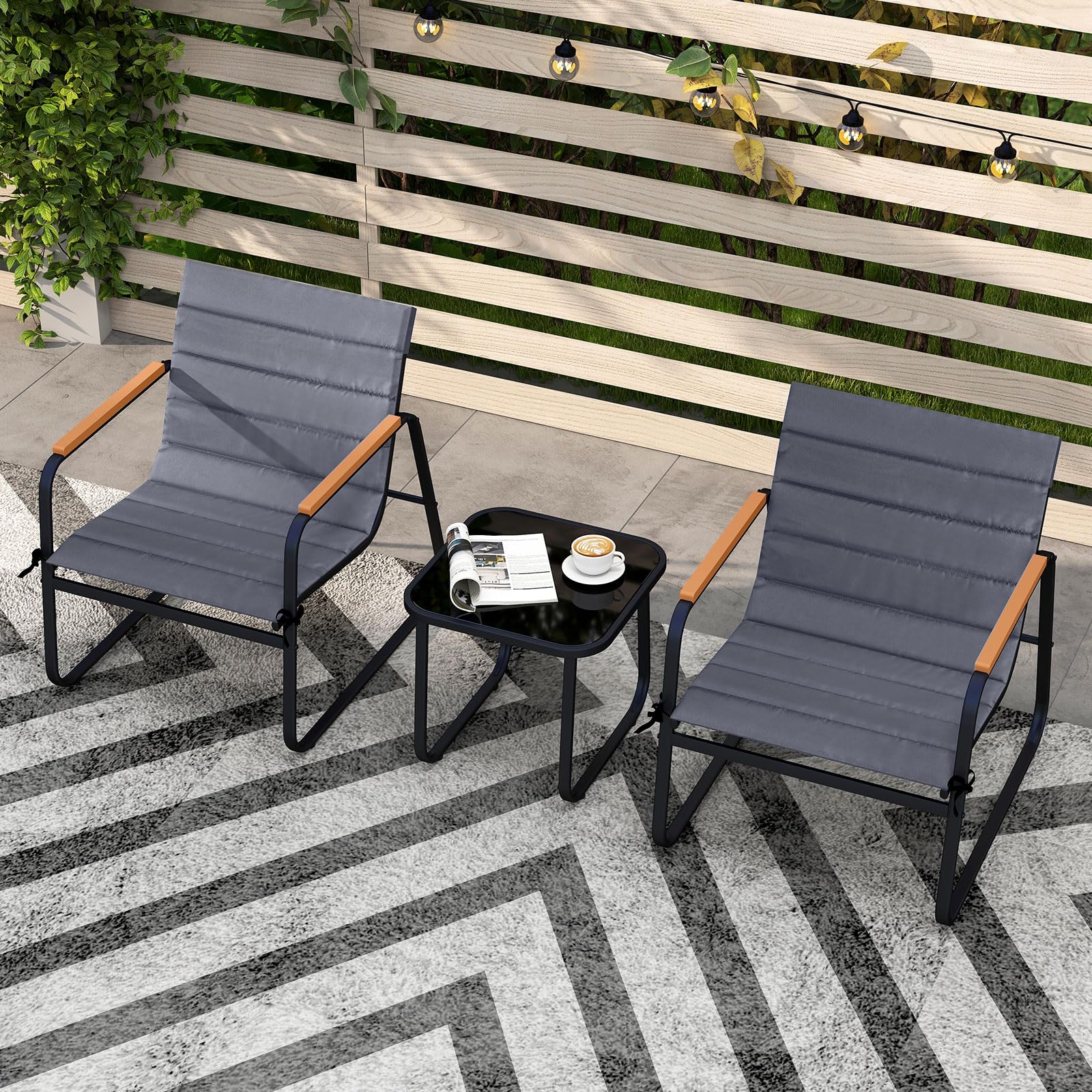 Tangkula 3 Pieces Patio Bistro Set Outdoor Fabric Conversation Set