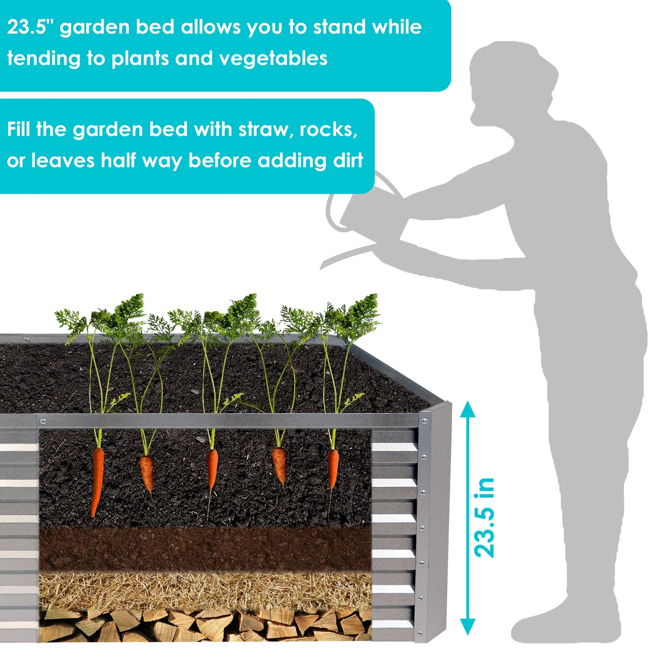 Sunnydaze 71 x 35.5 x 23.5 Rectangular Silver Galvalume Steel Raised Garden Bed