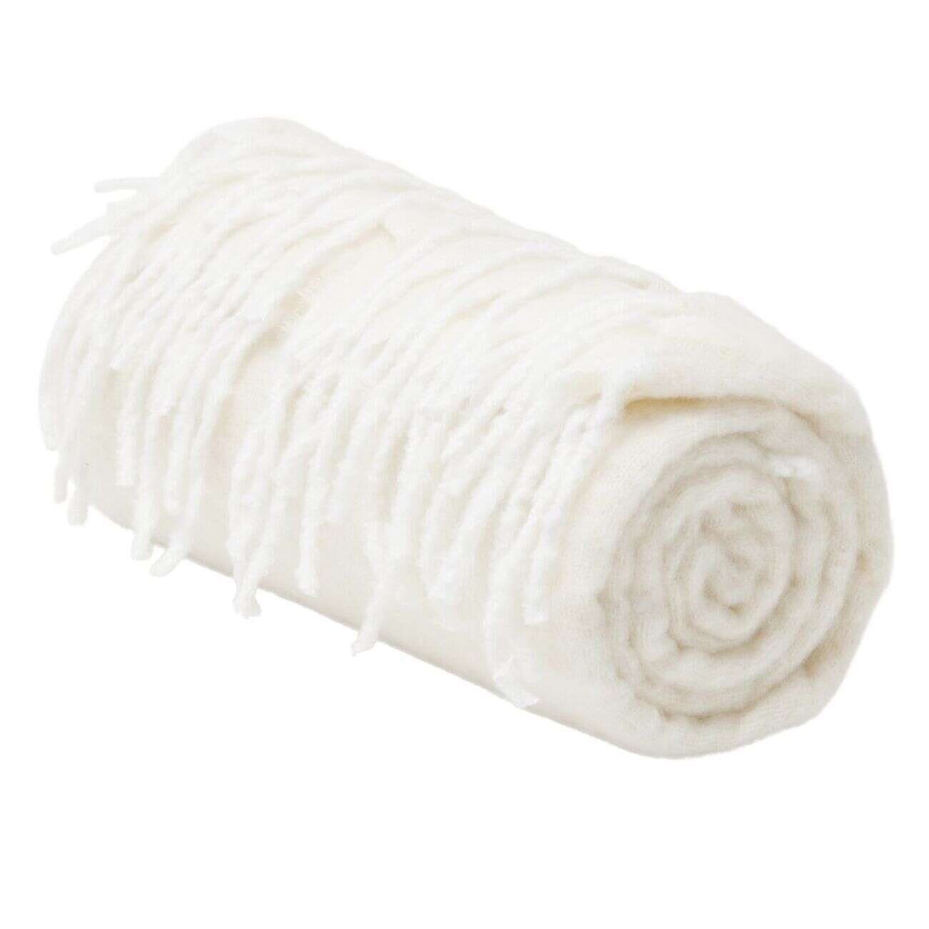 Plaid à franges uni beige 130x160cm