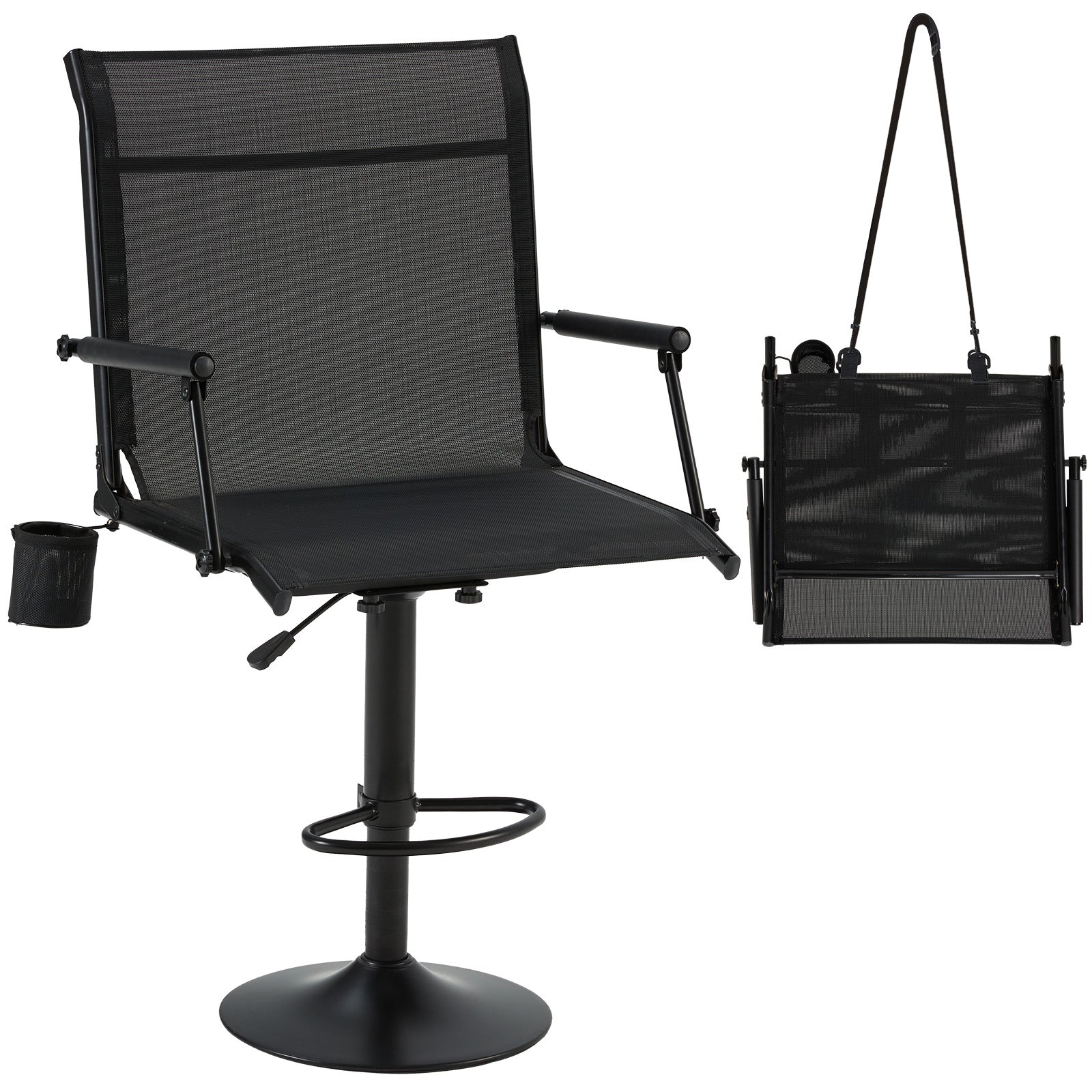 AECOJOY Tall Hunting Bar Chair, 360° Swivel, Compact Folding Design for Hunting Blinds
