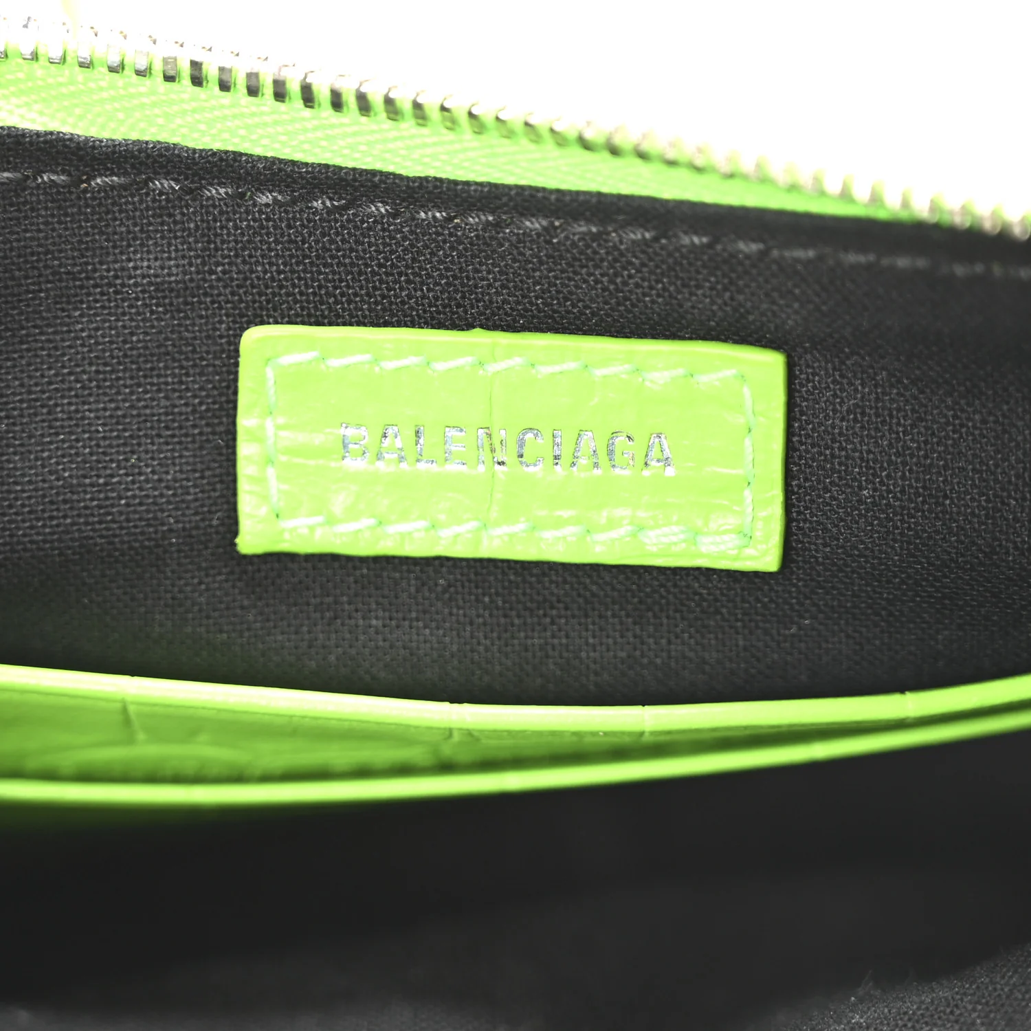 Extra Supple Calfskin Crocodile Embossed Le Cagole Mini Purse With Chain Acid Green