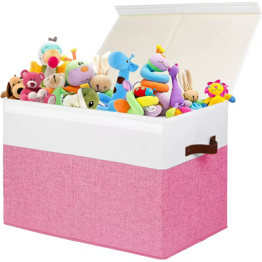 Extra Large Toy Storage Box With Lid, Sturdy Toys Storage Chest Bin Organizer Basket With Dividers For Kids, Boys, Girls, Nursery, Closet