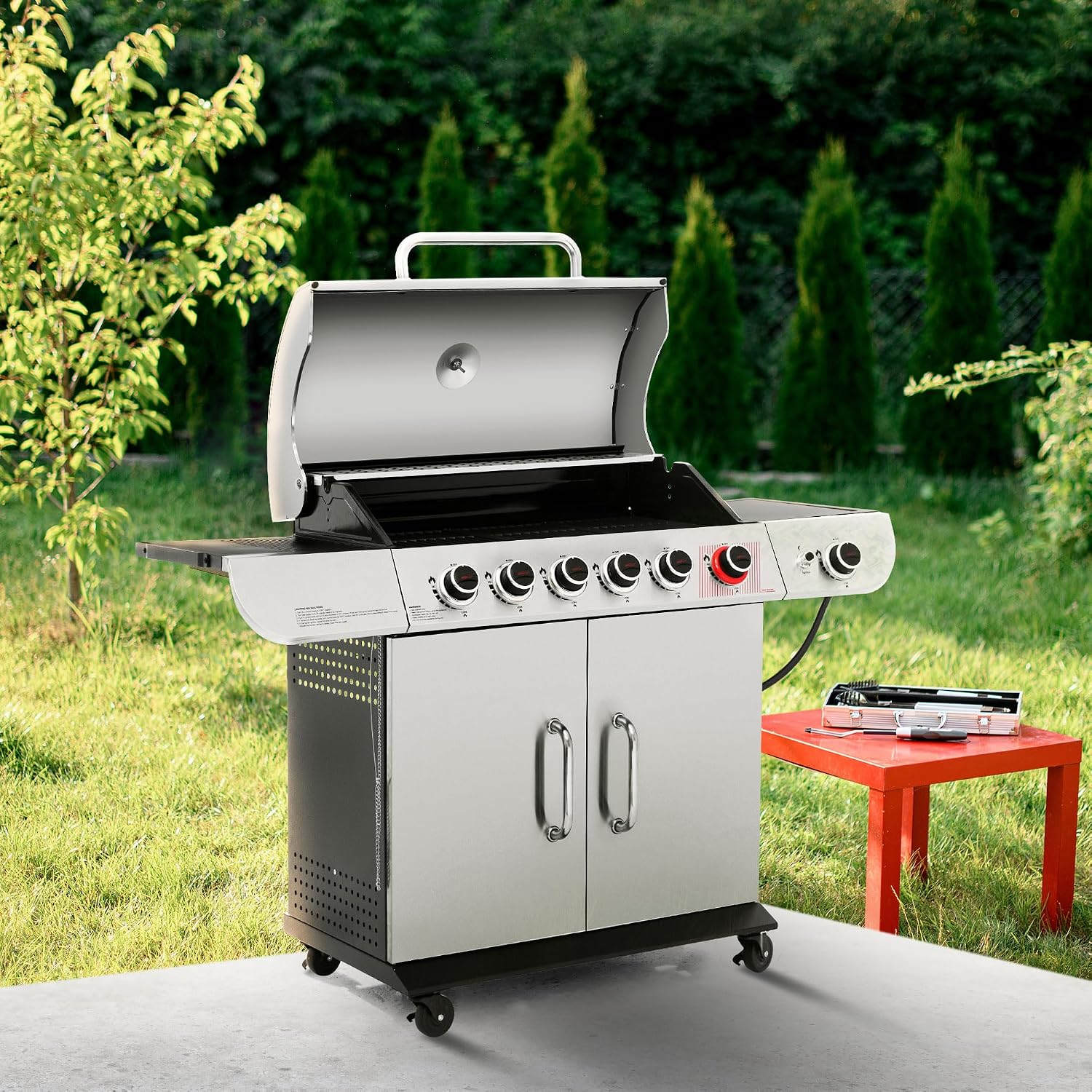 Royal Gourmet SG6002R 6-Burner Propane Gas Grill with Side Burner, Silver