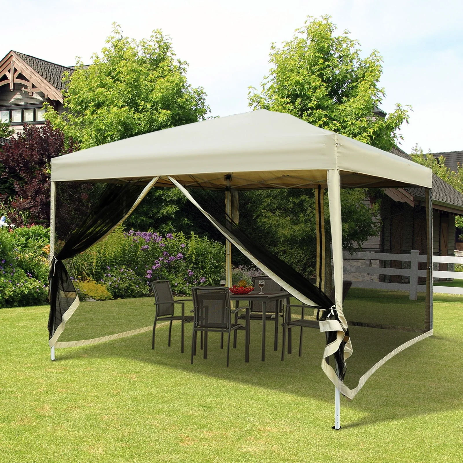 10x10 Pop Up Canopy Tent with Mesh Sidewalls: Adjustable Height Carry Bag Included for Garden Patio Shade Easy Setup