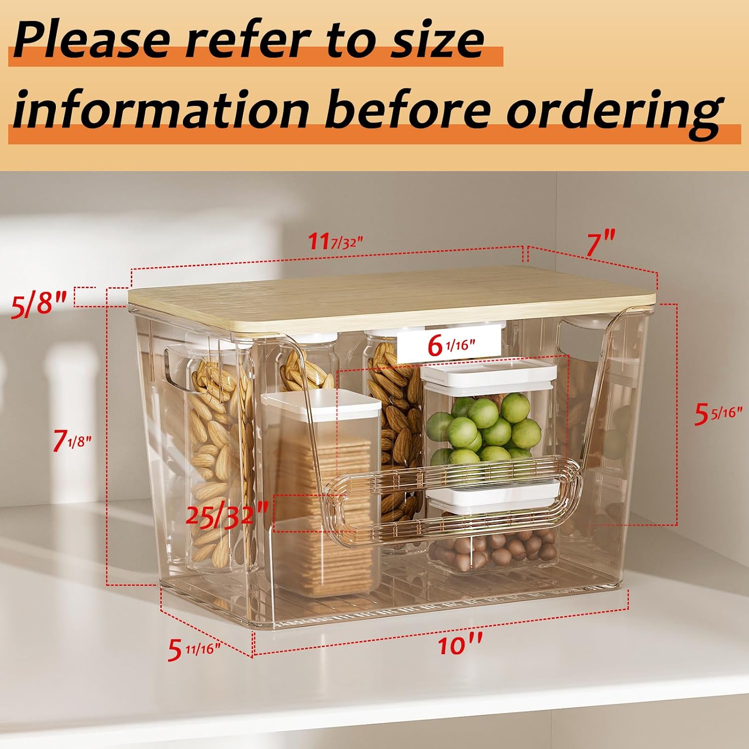Delamu 2 Set Pantry Organizers and Storage, Trash Bag Holder Under Sink Organizer for 4-13 Gallon Bags, Trash Bag Dispenser with Bamboo Top for Onions, Potatoes, Garlic, Clear (11-7/32