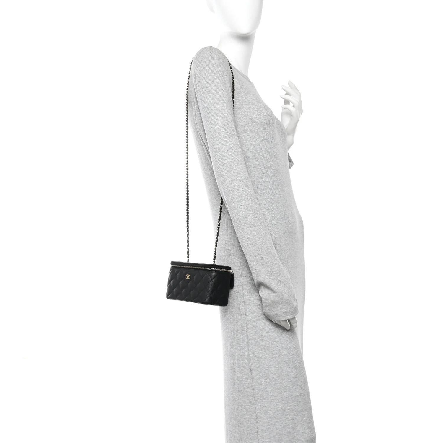 Caviar Quilted Small Vanity Case With Chain Black
