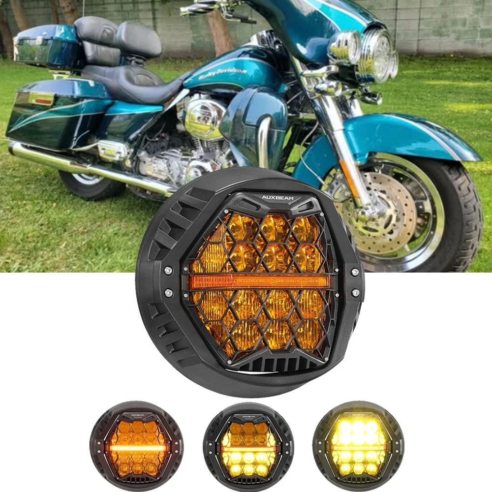 7 Inch 120W DOT Motorcycle LED Headlight Assembly with Amber DRL & Honeycomb Design (Hi/Lo Beam) for 2004-2005 CVO Electra Glide FLHTCSE