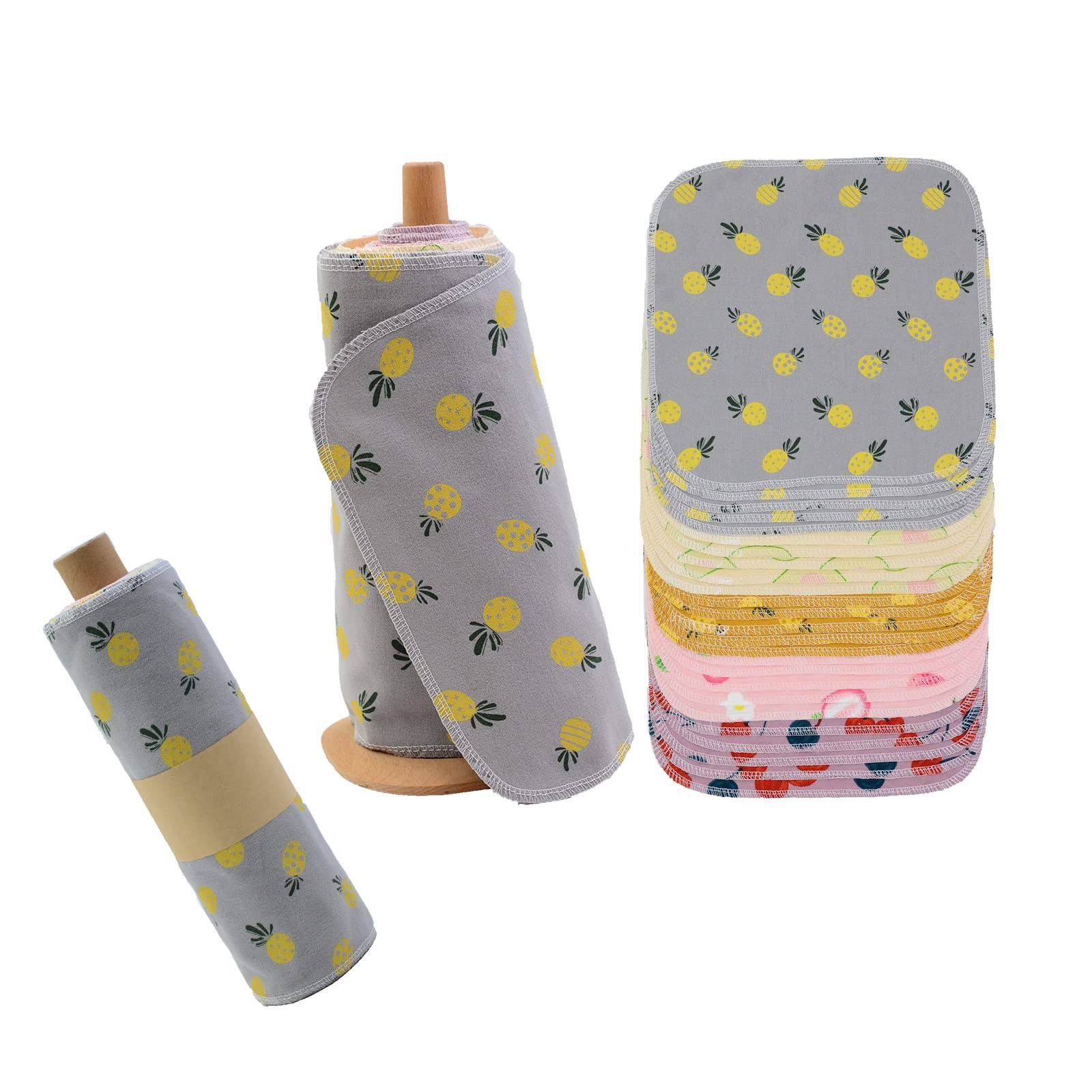 �o�[ Paperless Towels Roll Washable Cotton Cloth, Reusable Paper Towels - 25 Pack with Durable Cardboard Roll - 10