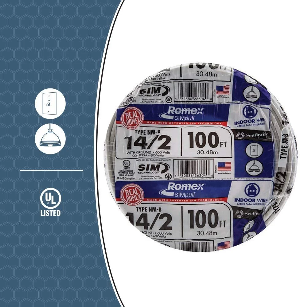 Southwire 28827423 100' 14/2 with Ground Romex Brand Simpull Residential Indoor Electrical Wire Type NM - B, White