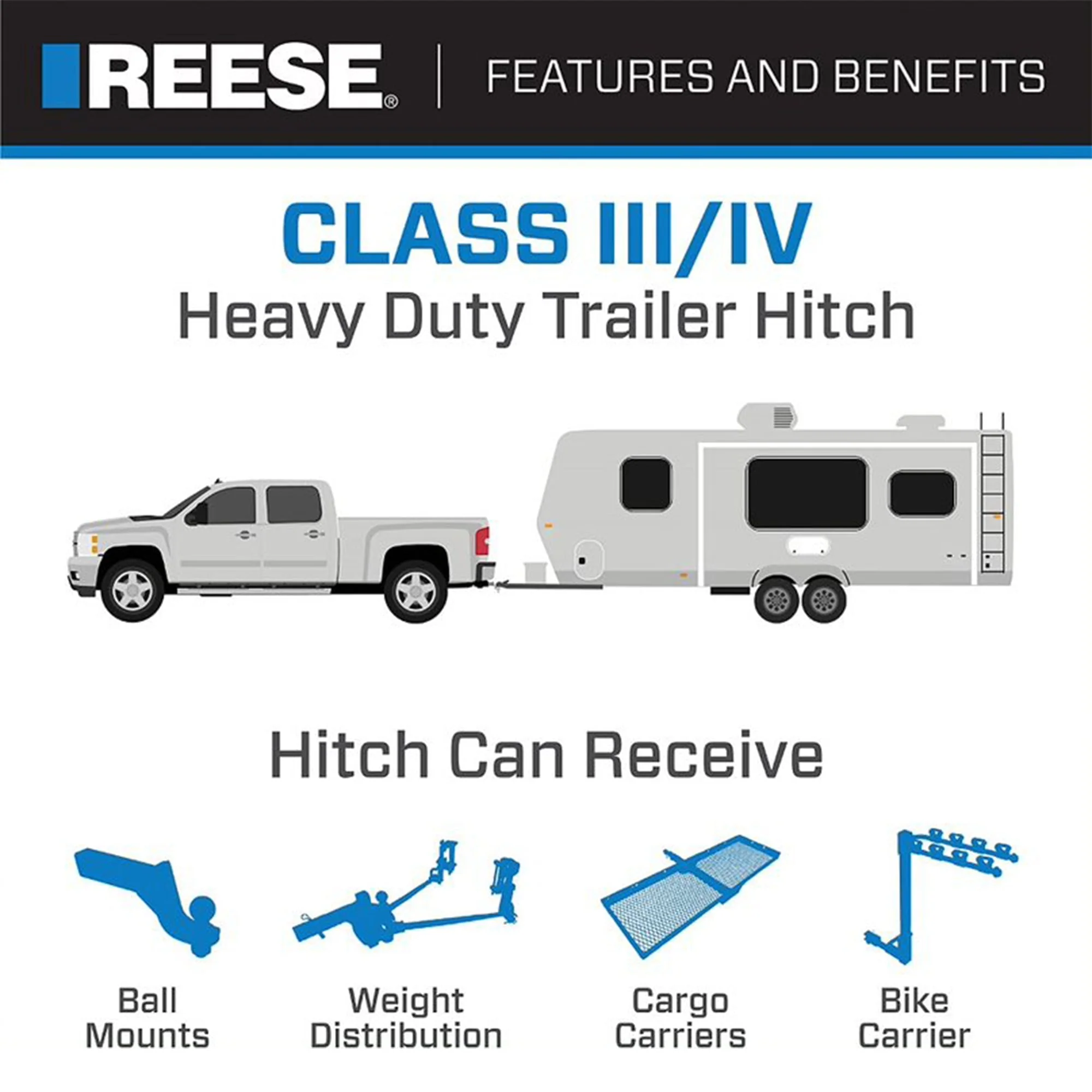 Reese Towpower Class III Trailer Tow Hitch w/ 2 In Receiver Tube - Image 5