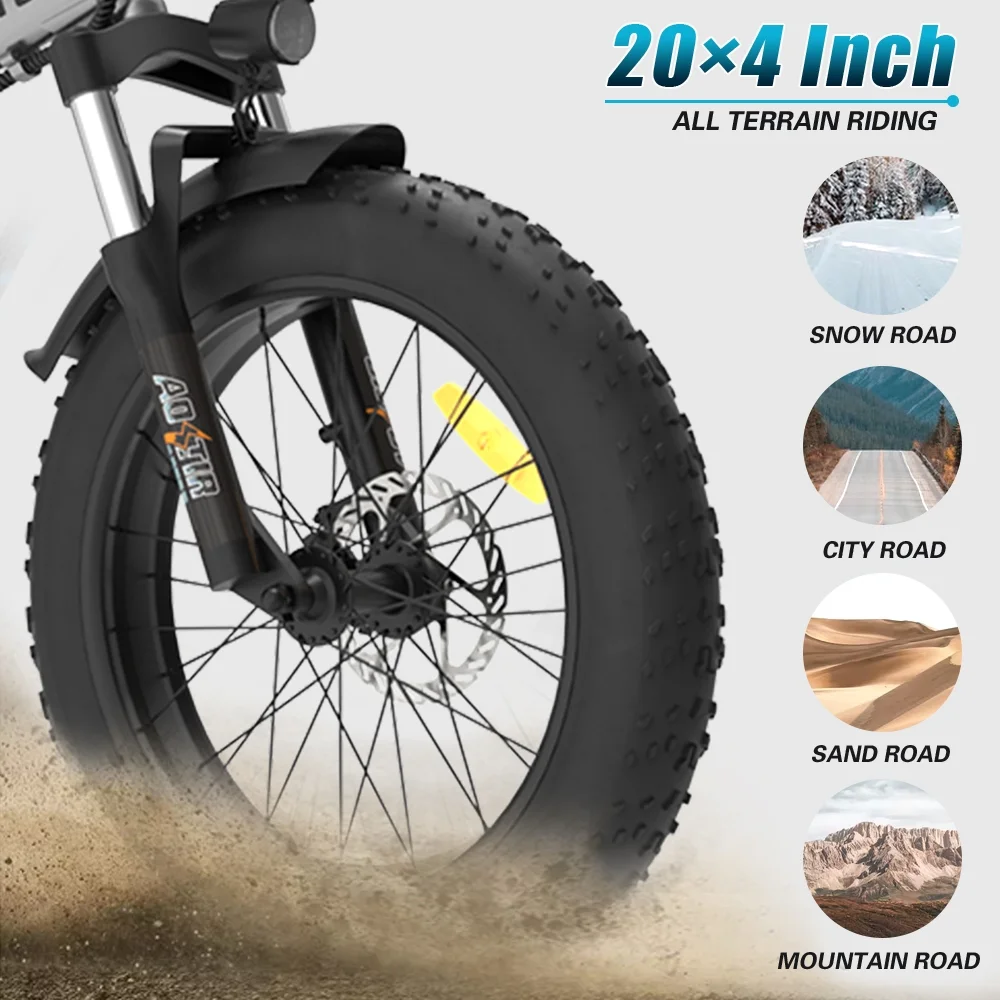 Folding Electric Bike 20 inch Fat Tire, with 750W Motor, 48V 12.5AH Removable Lithium Battery,Ebikes for Adults UL2849 - Image 6