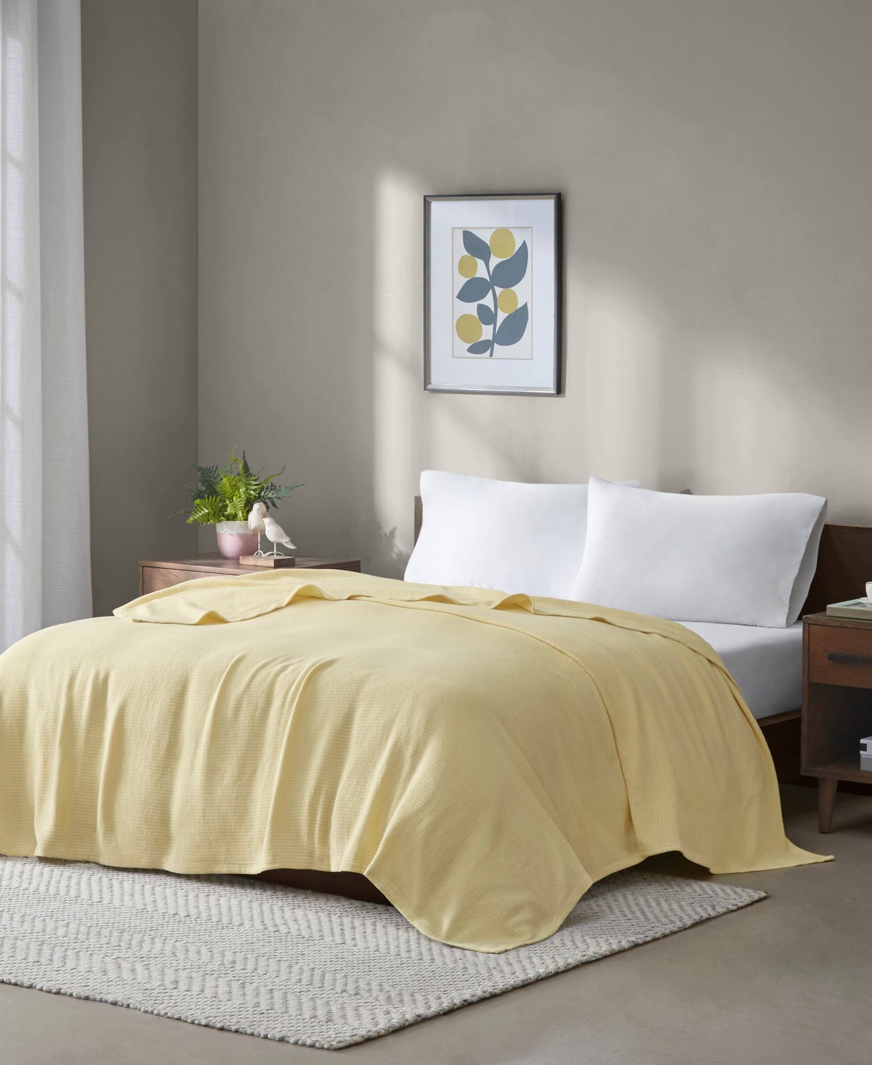 Madison Park Freshspun Basketweave Cotton Blanket Yellow Full/Queen