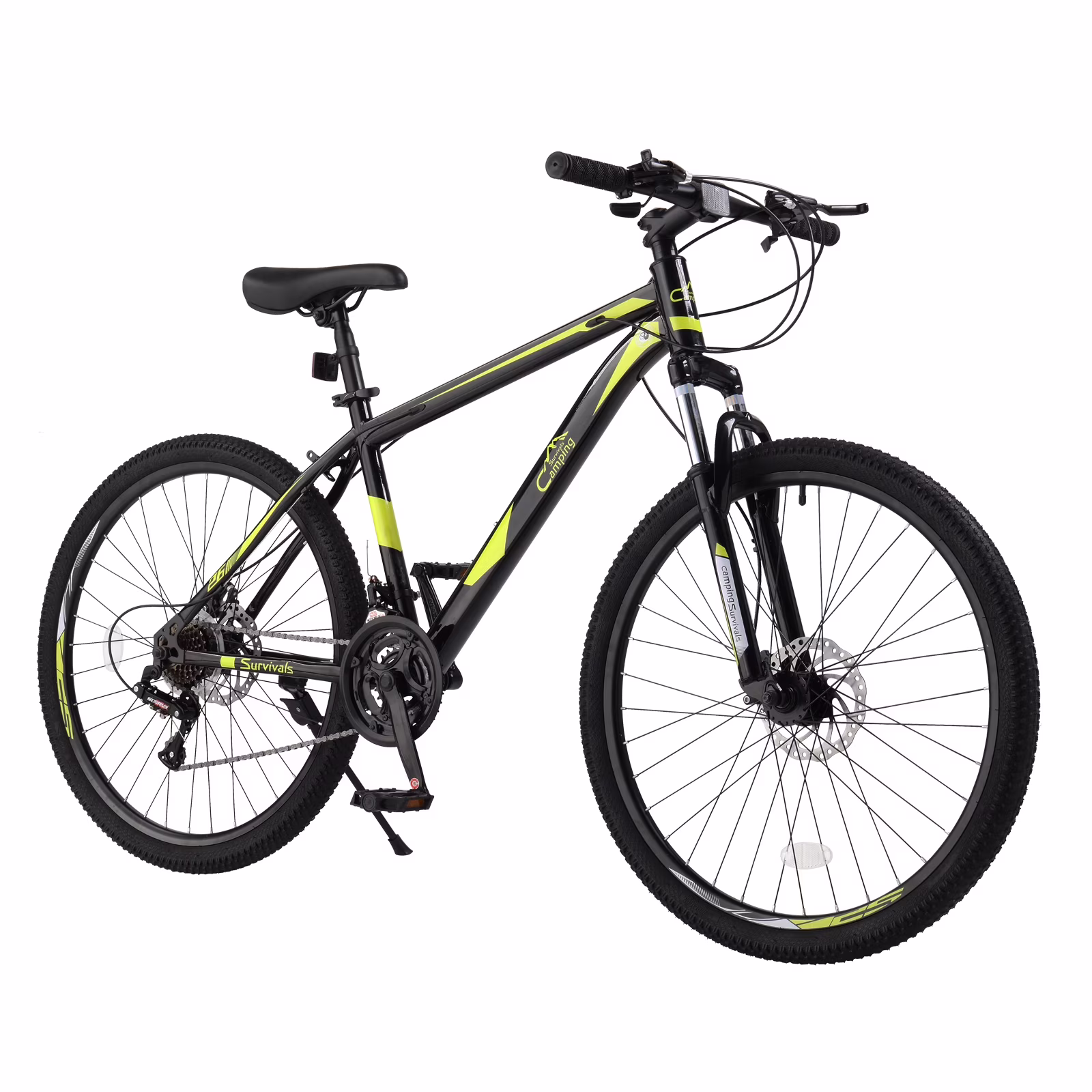 Campingsurvivals 26in 21-Speed Mountain Bike, High Carbon Steel Frame Adult Bikes,Black Yellow