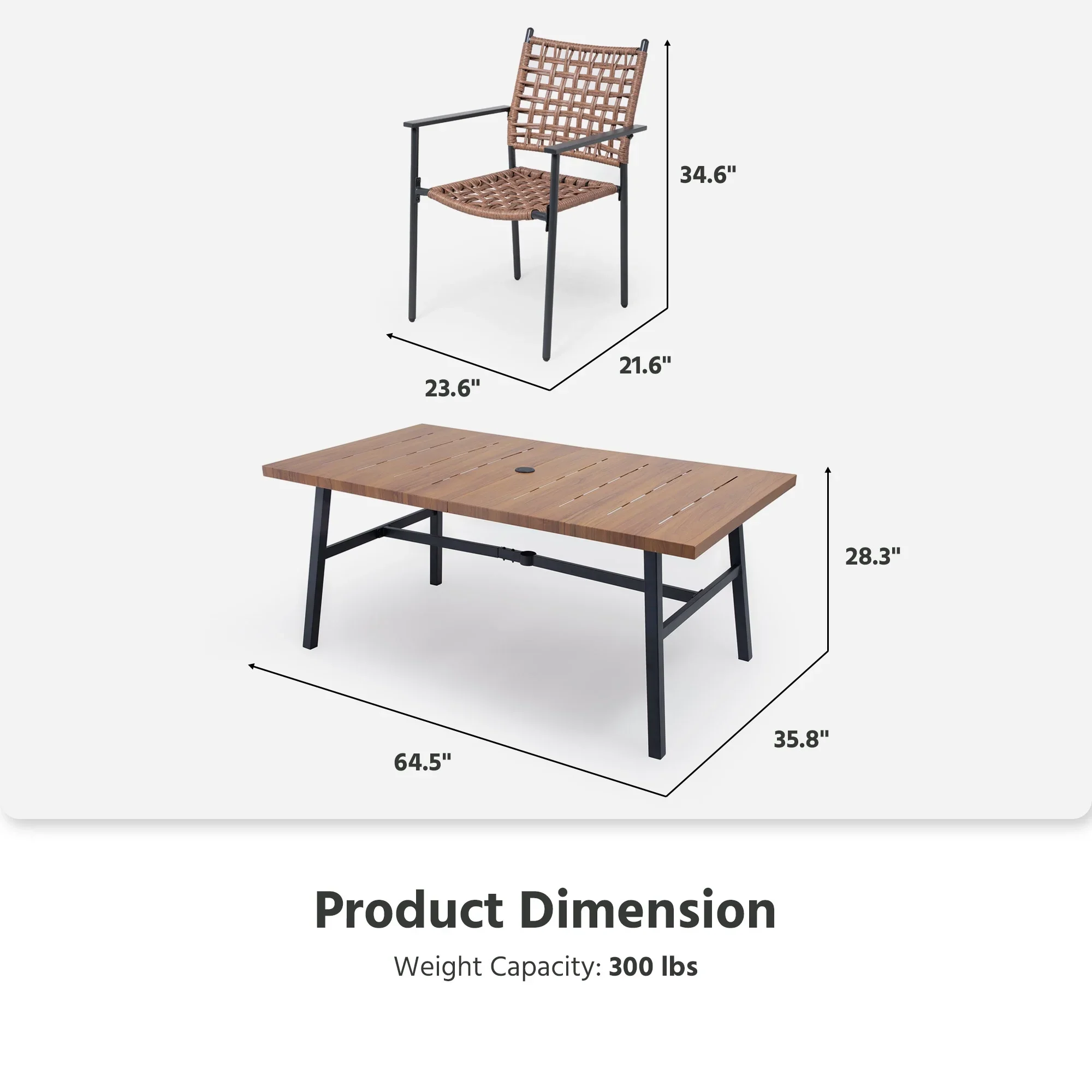 LAUSAINT HOME 7-Piece Outdoor Patio Dining Set, Rattan Chair and Wood-Grain Table, All-Weather Furniture for Garden or Backyard