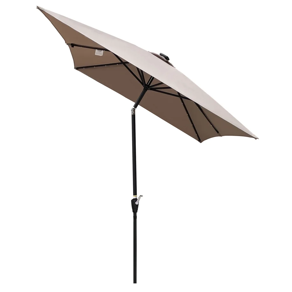 10 x 6.5t Patio Umbrella,Rectangular Picnic Table Umbrella,6-8 Chairs Tilt Umbrella with 26 LED Lights,Waterproof Umbrella Sunshade with Crank and Push Button Tilt for Garden Backyard Pool,Mushroom
