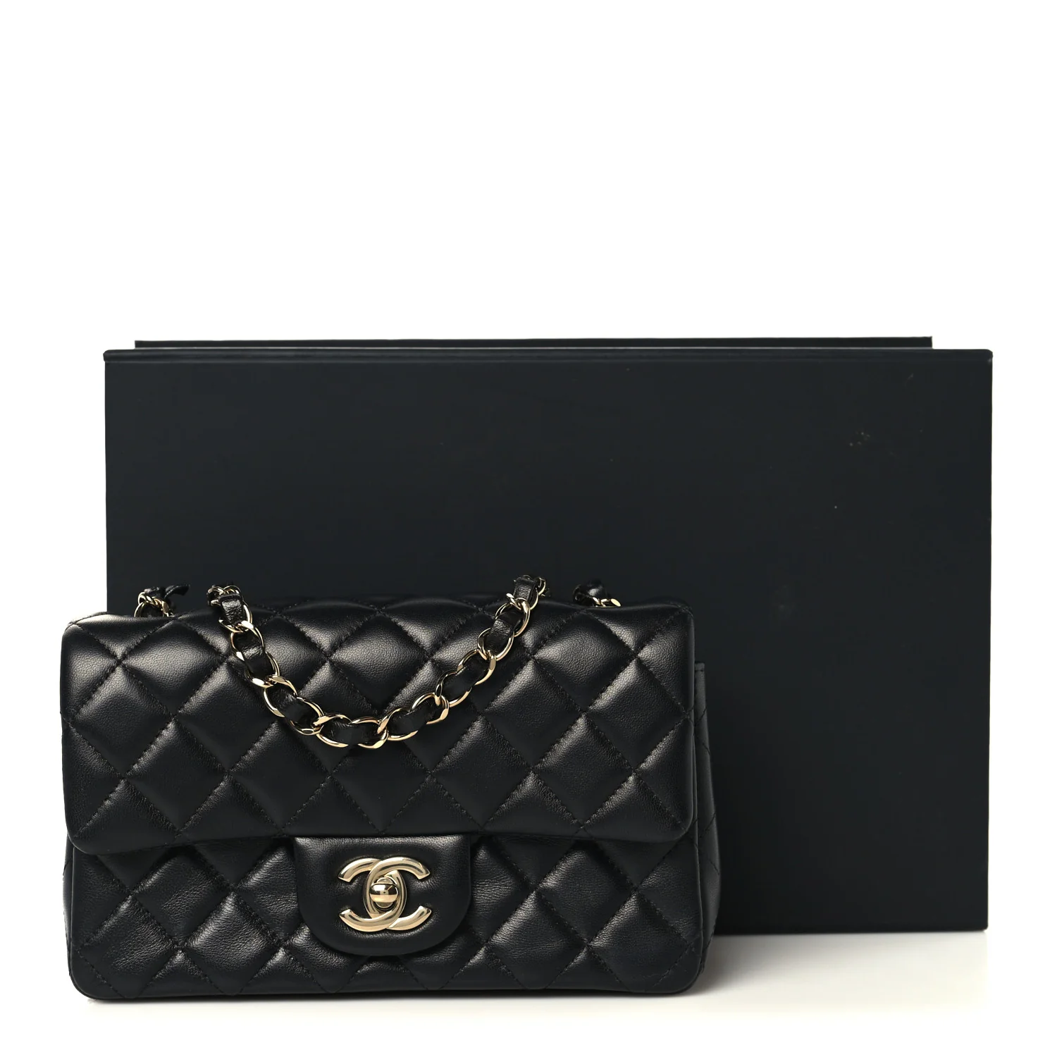 Lambskin Quilted Mini Rectangular Flap Black