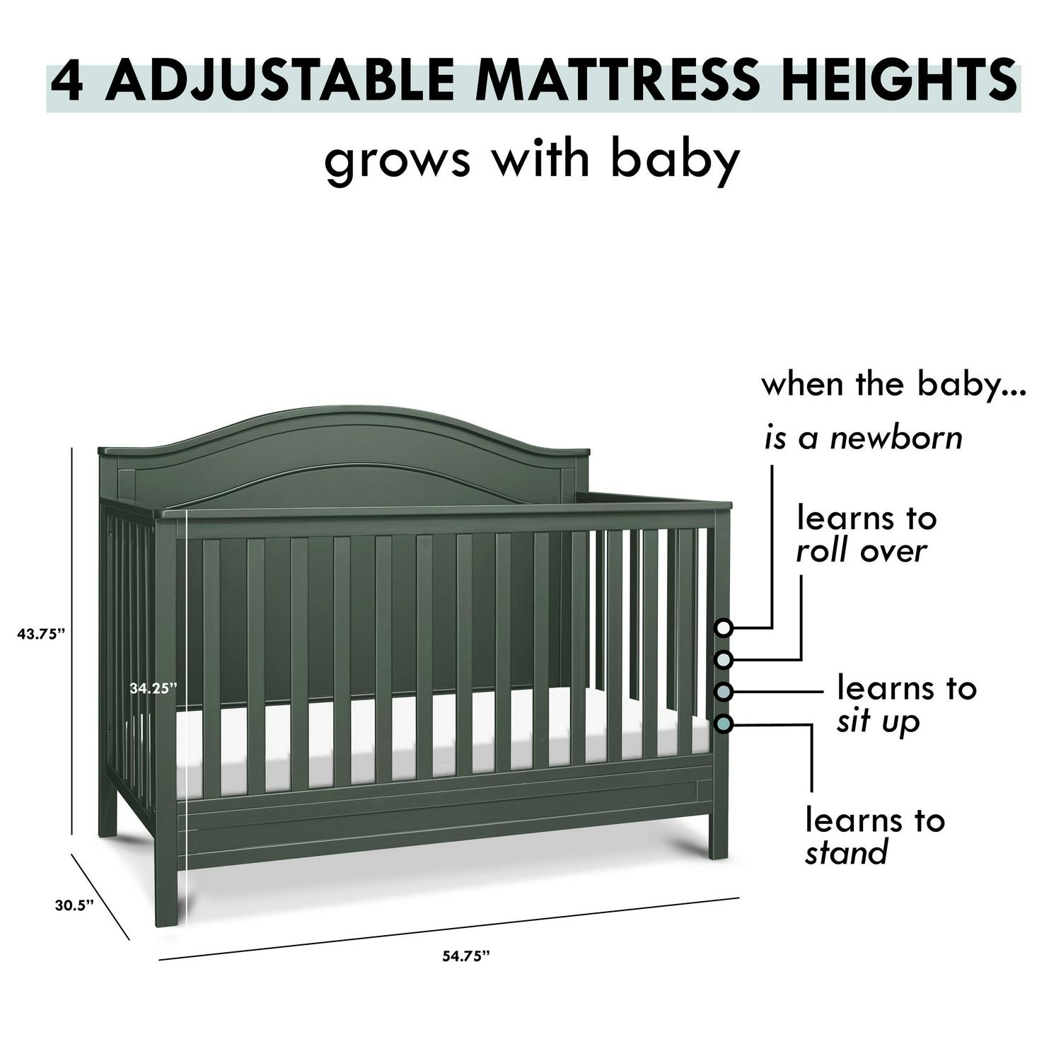 Charlie 4-in-1 Convertible Crib. Greenguard Gold Certified. Forest Green - Image 9