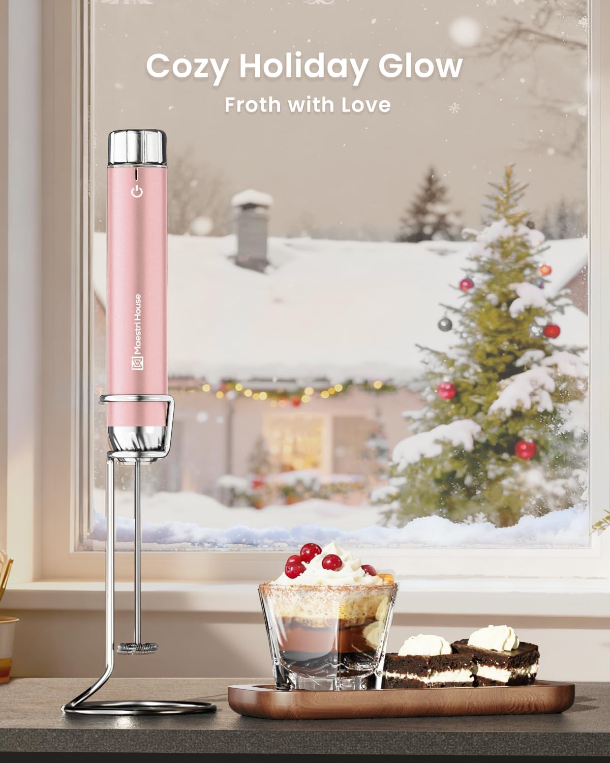 Maestri House LunaFro Max Rechargeable Milk Frother, Stepless Speed Control