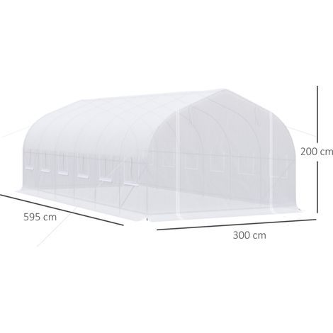 Irovami Serre tunnel d'extérieur 6 x 3 x 2 m, grande serre de jardin avec 12 fenêtres et une porte enroulable à fermeture éclair métallique, idéale pour la culture des plantes (blanche). — vue 4