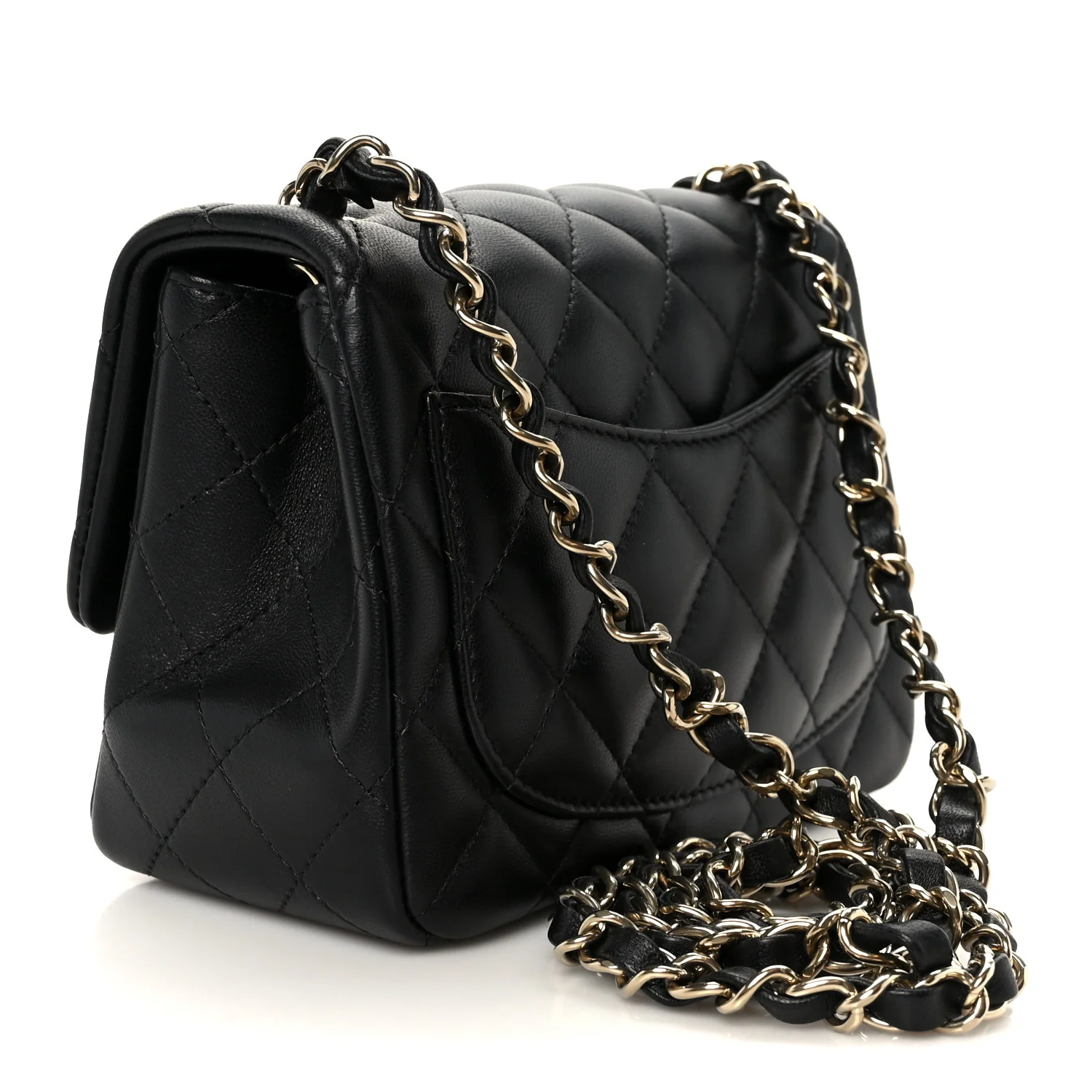 Lambskin Quilted Mini Square Flap Black