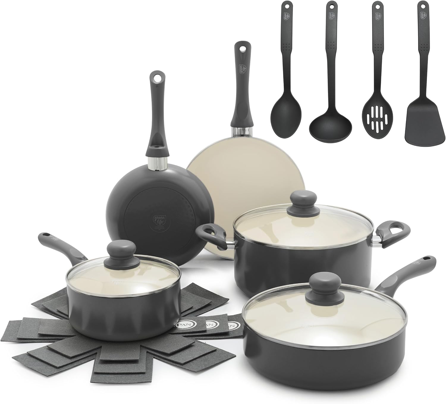 GreenLife 16pc Ceramic Nonstick Pots & Pans Cookware Set, Blush Pink