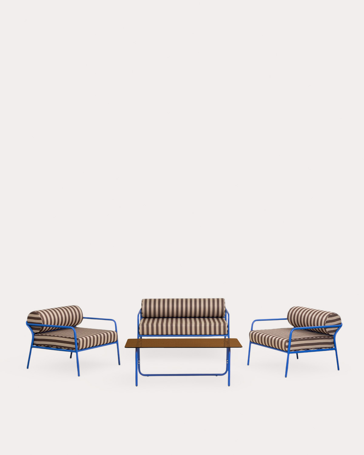 Mitha - Set de Jardín con Sofá 2 Plazas, 2 Sillones y Mesa de Centro de Metal y Tela Mitha