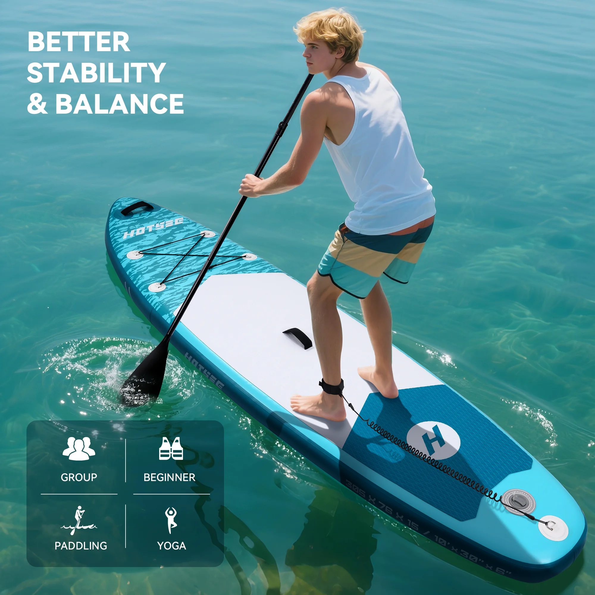 10' Inflatable Stand up Paddle Board 6'' Thick SUP Paddle Board with Accessories for Fishing, Non-Slip Deck, Double Action Pump - Image 4