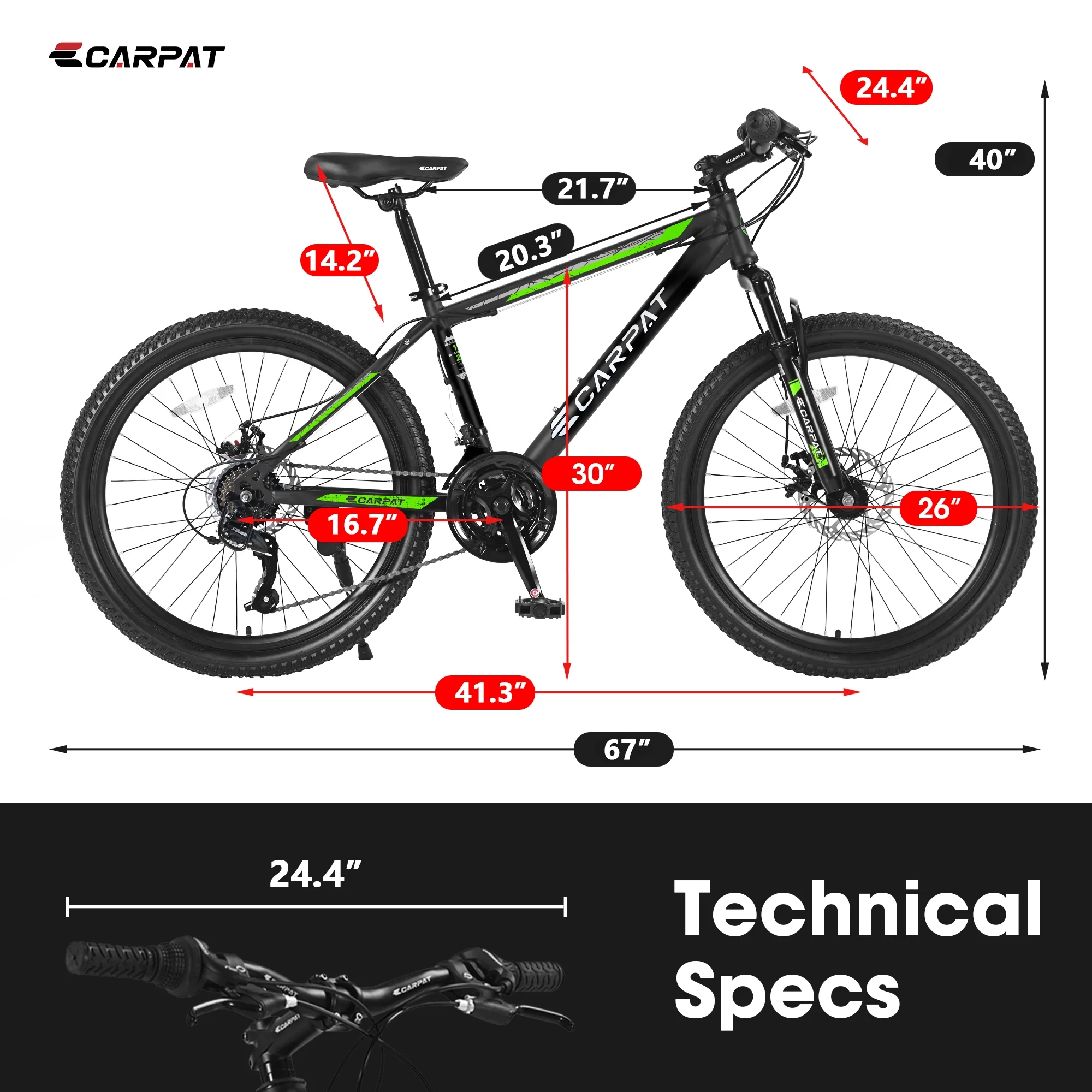 26-Inch Mountain Bicycle for Adults Teens, 21-Speed with Disc Brakes, Blue(BlackBlue) - Image 10