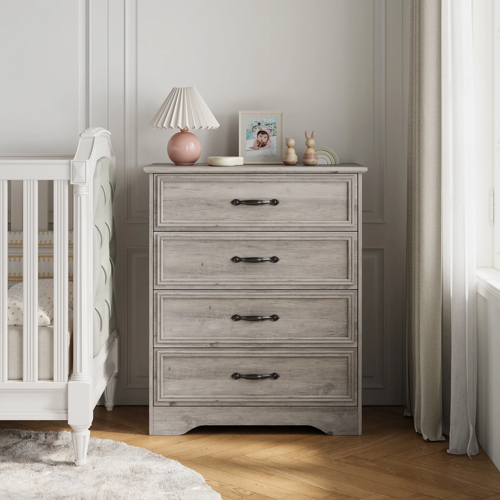 4 Drawer Dressers for Bedroom, Modern Wood Chest of Drawers Storage Cabinet for Living Room, Hallway, Gray(Gray) - Image 6