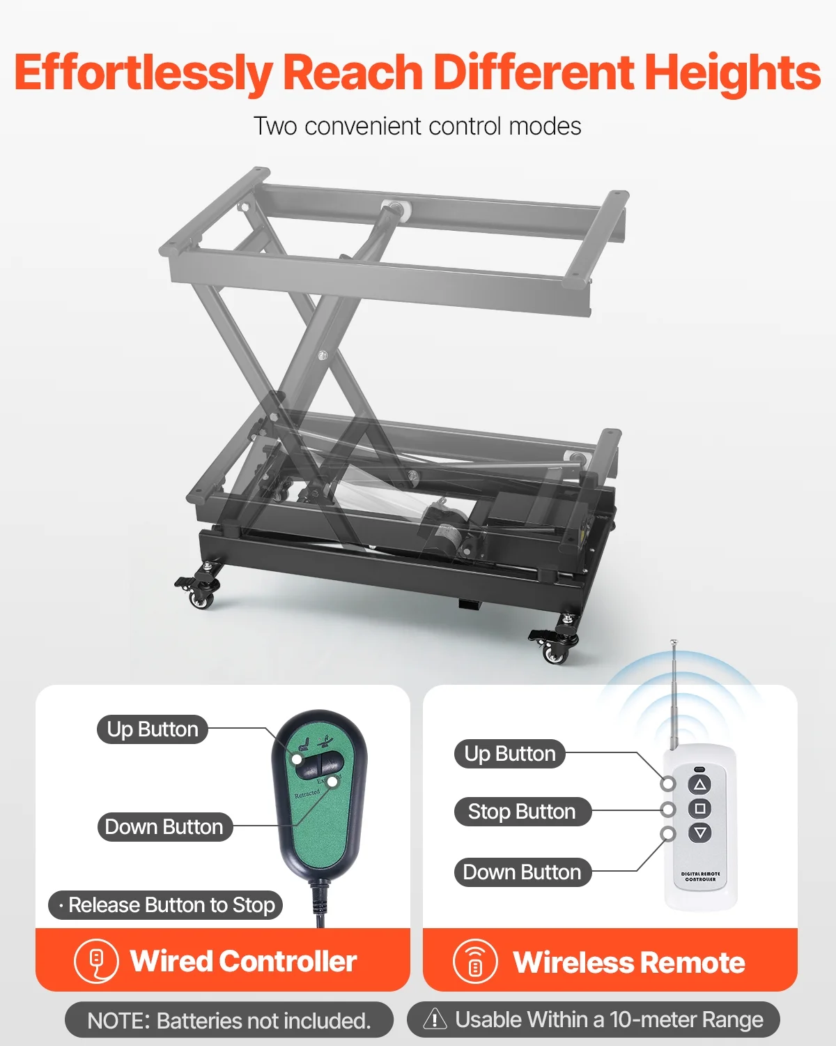 Electric Lift Table, 330 lbs Capacity Single Scissor Lift Table, 8 28 in Height Adjustable Lifting Platform, Coffee Table lift with 4 Wheels, for Material Handling and Transportation, Black - Image 4