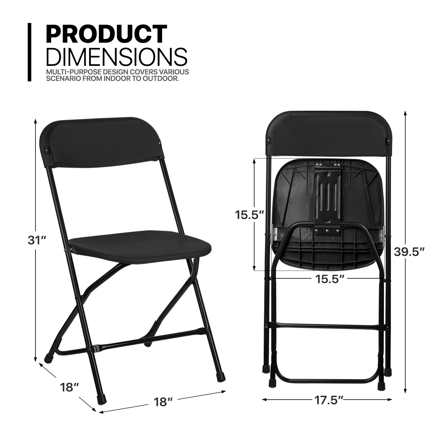 11 Pieces 6 Ft Plastic Foldable Card Table and Chair Set�?Portable Folding Table with Handle Picnic Desk and Folding Chairs with Backrest, Black(Black) - Image 9