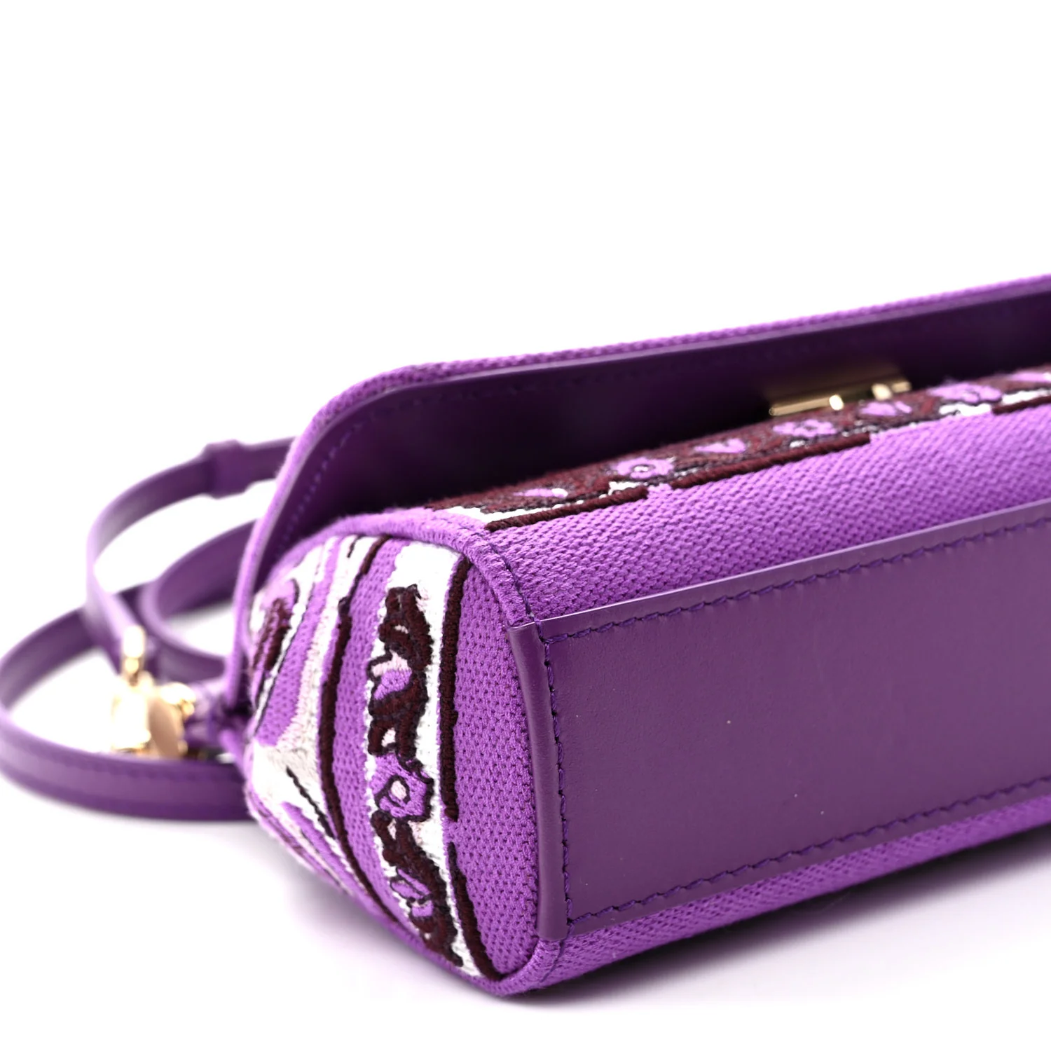 Canvas Embroidery Majolica Small Sicily Handbag Purple