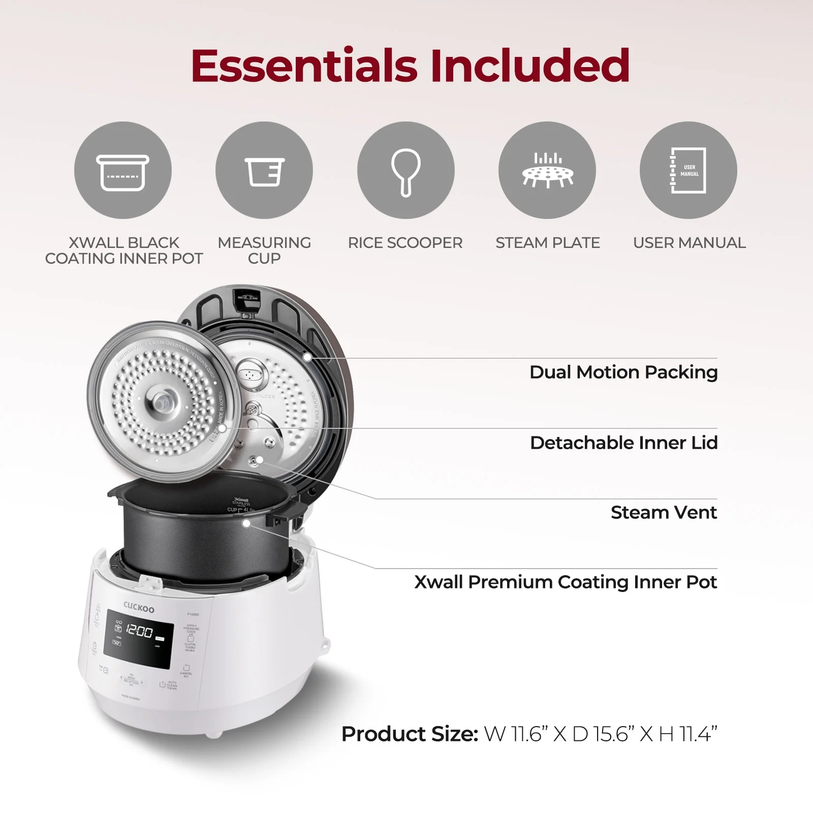 Cuckoo CRP - P1009SW 10 - Cup (Uncooked) Heating Pressure Rice Cooker & Warmer with Nonstick Inner Pot