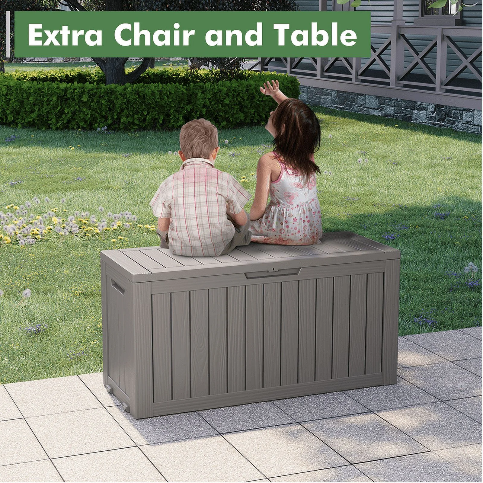 150 Gallon Deck Box, Outdoor Storage Box, Large Waterproof Resin Indoor Storage Box with Built-in Steel Beams for Patio, Cushions, Pool Supplies(150 gal/Black) - Image 9