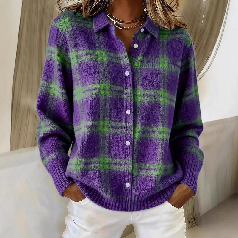 Pull à carreaux douillet pour femmes