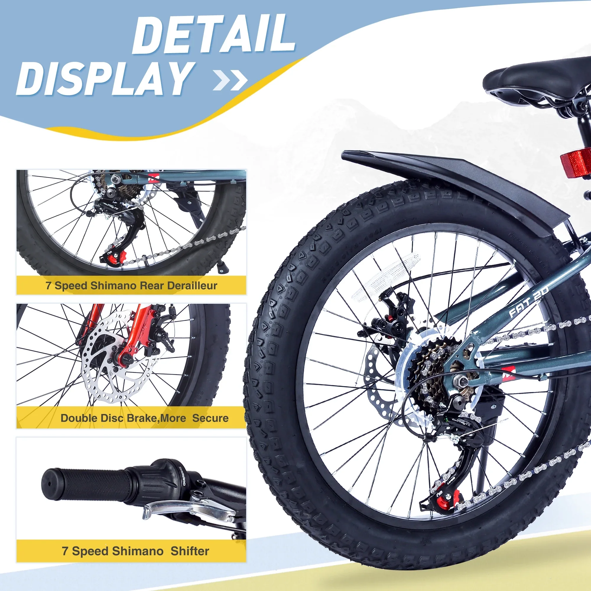 24 inch Bicycles, Mountain Bike , Dual-Disc Brake, Shimano 7-Speed, Beach and Snow Bicycle.