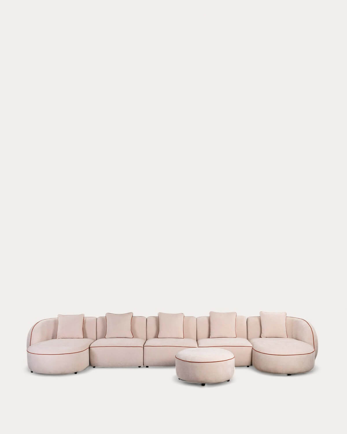 Ilham - Sofá Modular 5 Piezas con 2 Chaise Longue y Puff Redondo de Tela Ilham