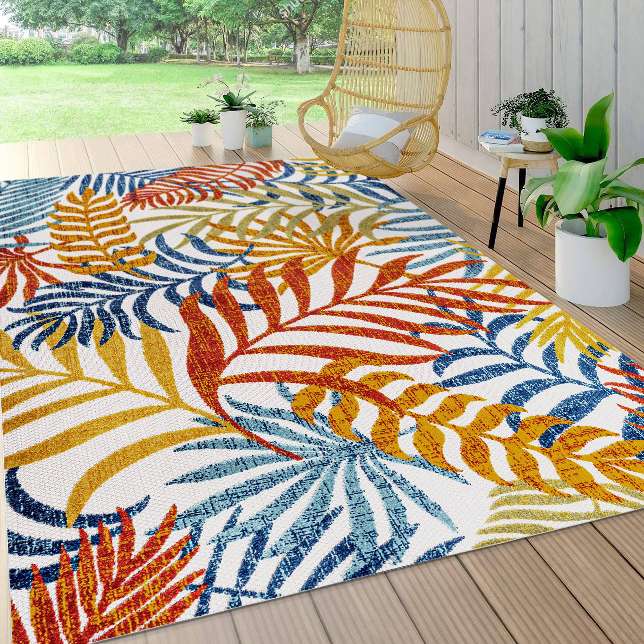 Jonathan Y Tropics Palm Leaves Indoor/Outdoor Area Rug - Cream/Orange - 5x8 Feet