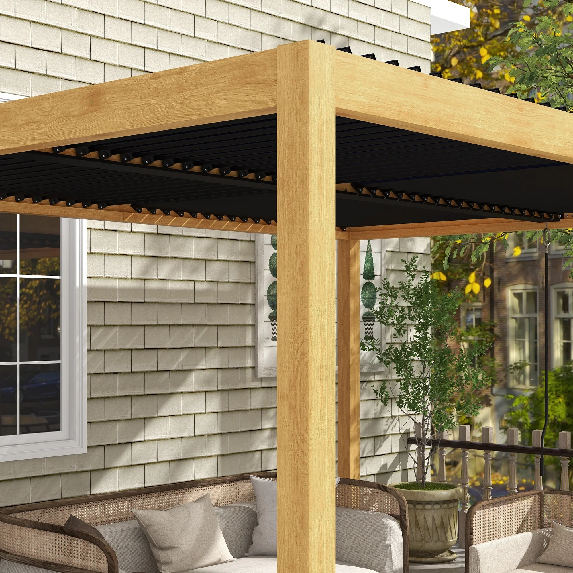 Outsunny 10' x 13' Louvered Pergola with Adjustable Roof, Aluminum Hardtop Gazebo for Patio, Deck, Garden, Yard, Beach