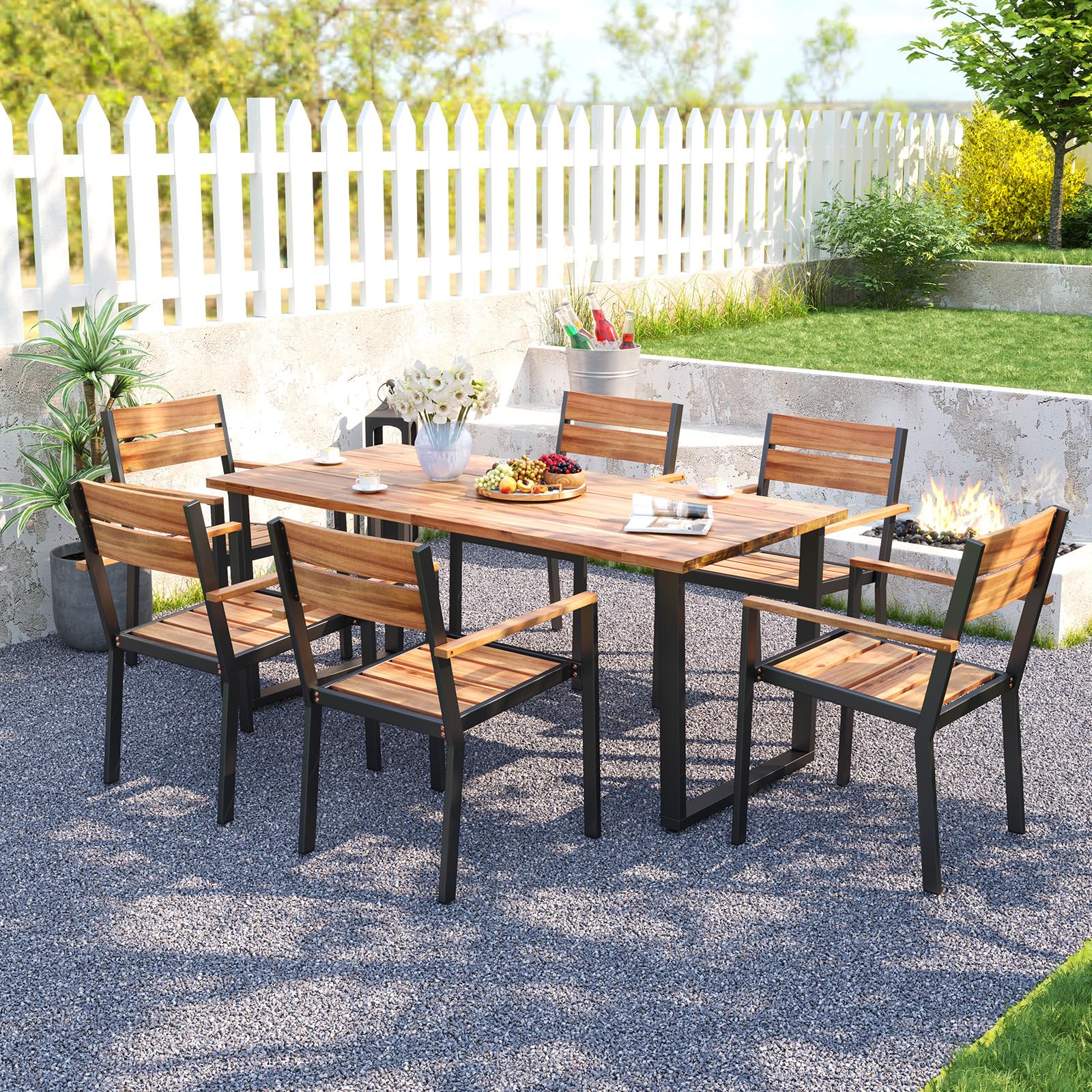 7 Pcs Metal Frame Outdoor Patio Dining Set - 69