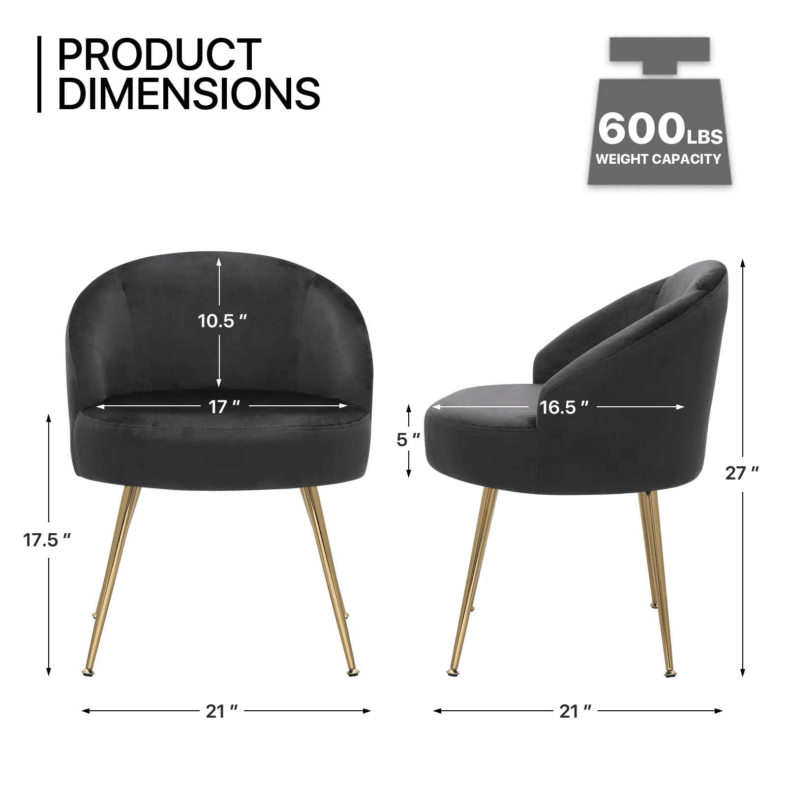 Velvet Accent Chair, Modern Upholstered Single Sofa Side Chair, Comfy Barrel Club Living Room Armchair with Golden Metal Legs for Bedroom Reading Room Office, Black(Black) - Image 3