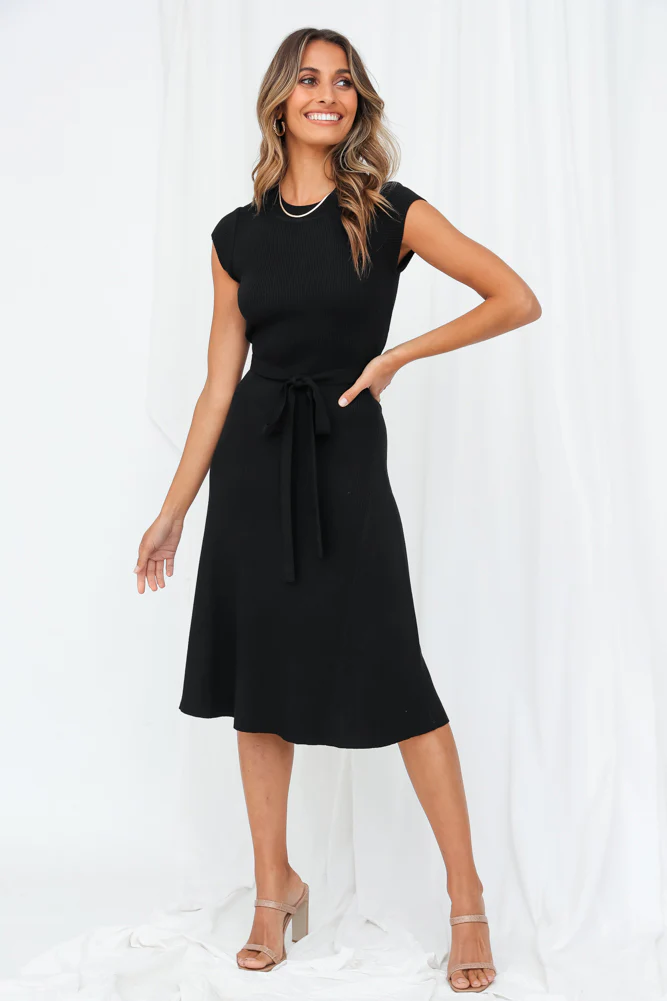 Message Me Back Knit Midi Dress Black