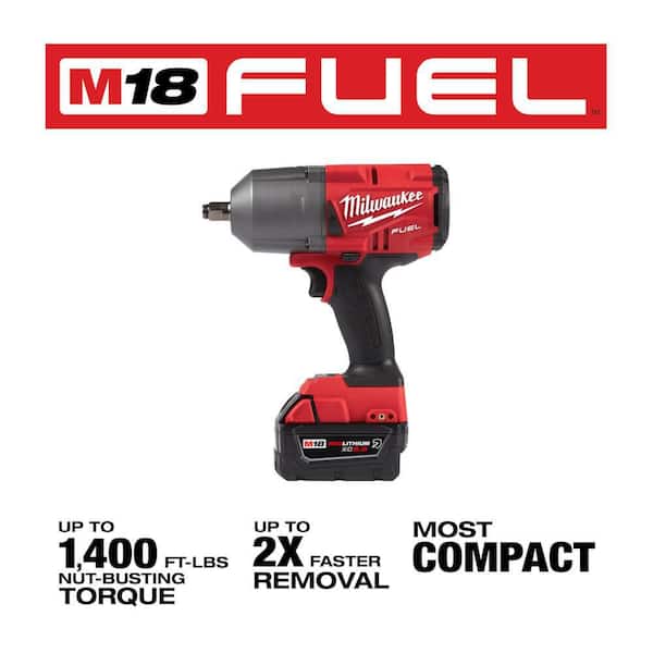 M18 FUEL 18V Lithium Ion Brushless Cordless 1/2 in High Torque Impact Wrench with Grease Gun Kit, Resistant Batteries Image 3
