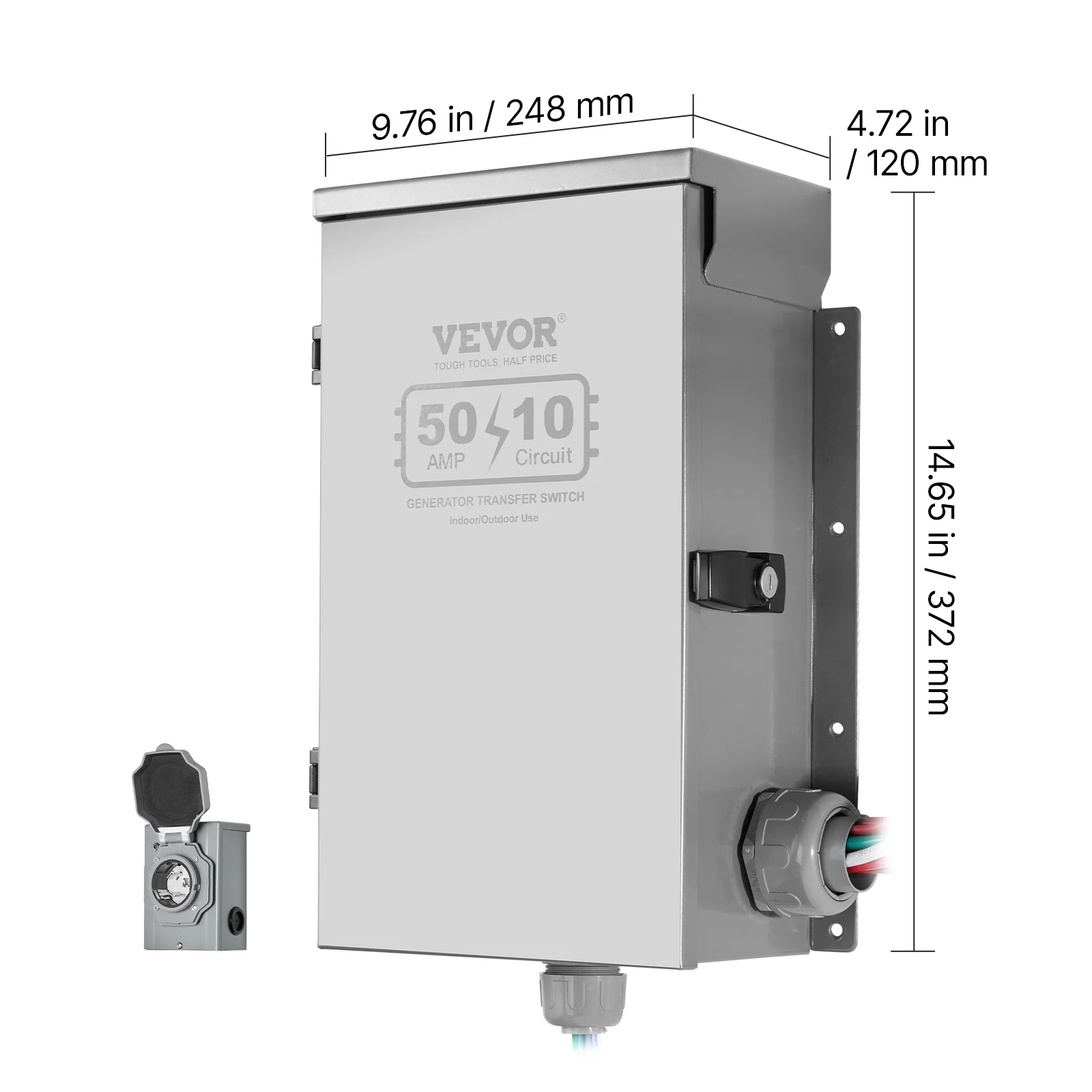 Manual Transfer Switch, 50-Amp 10-Circuit, Prewired Generator Transfer Switch Kit with CS6375 Plug Power Inlet Box, Double-Throw Switch, NEMA 3R, Mechanical Watt Meter, for 12500W Generators - Image 8