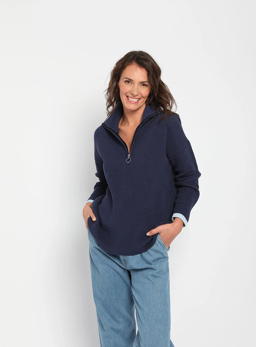 Pull col camionneur femme bleu marine