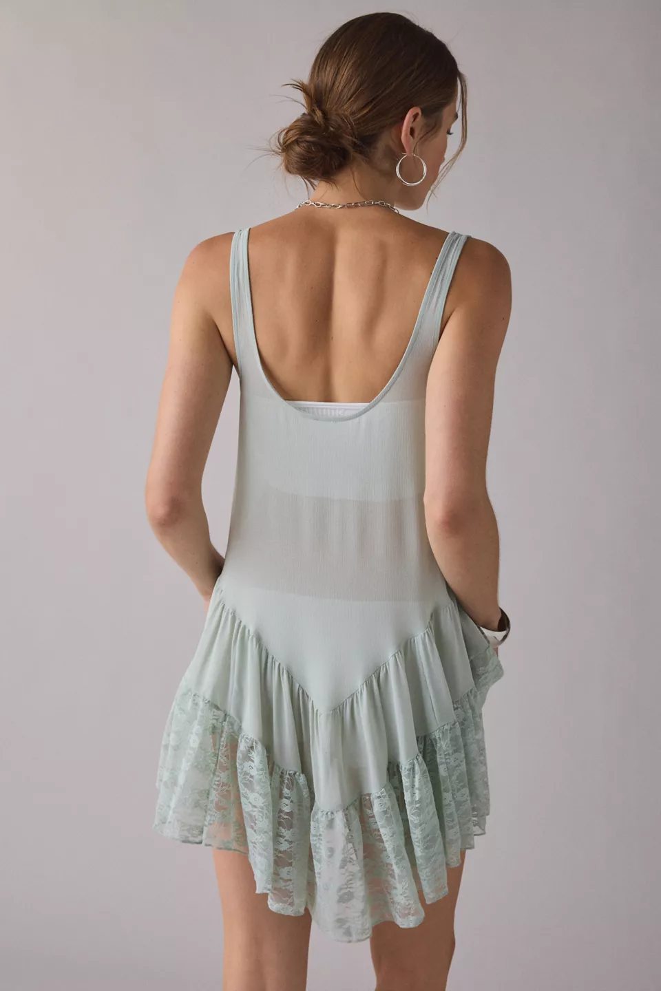 Out From Under River Ruffle Lace Trim Slip Dress-Mint