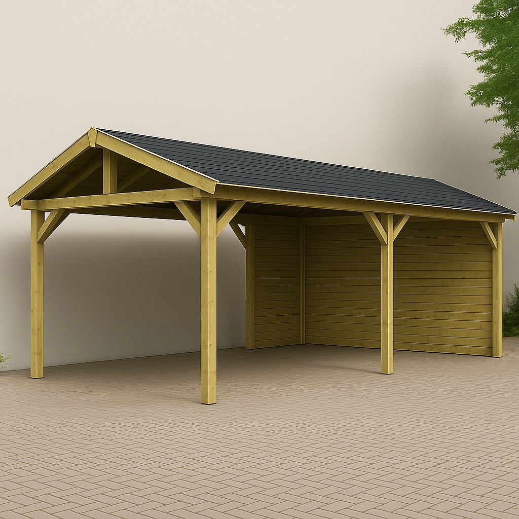 Udendrs havecarport, naturtr, udendrs, 600x300x270 cm