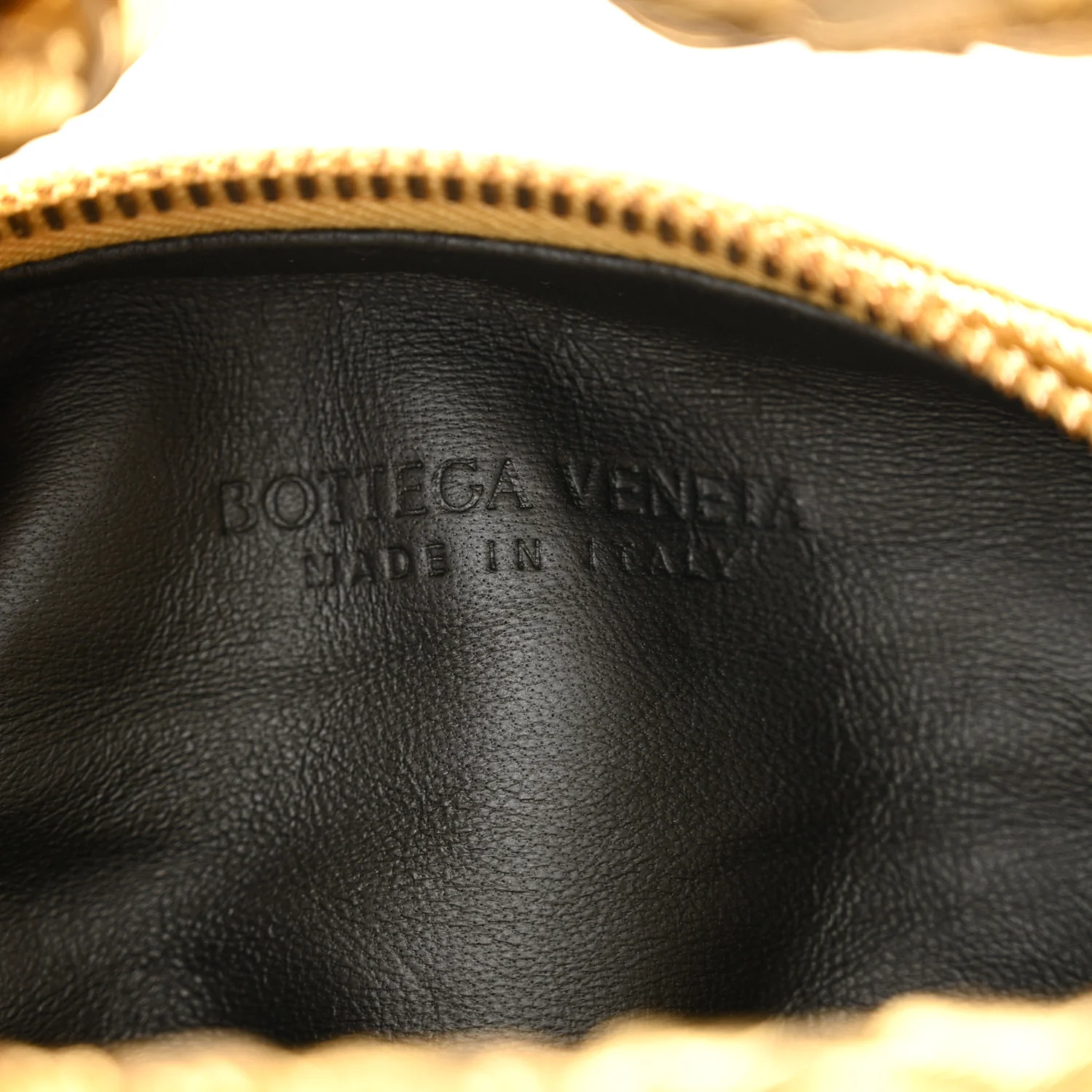 Laminated Calfskin Pressed Intreccio Mini Jodie Gold